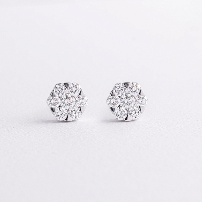 Золотые серьги - пусеты "Цветочки" с бриллиантами сб0662cha