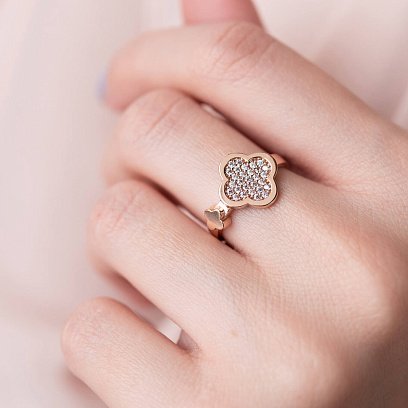 Каблучка "Конюшина" в червоному золоті (фіаніти) к06916 №2