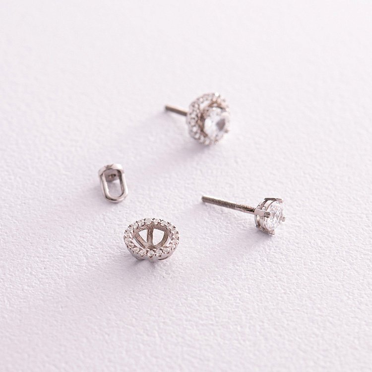 Срібні сережки - пусети 2 в 1 з фіанітами 572 від ювелірного магазину Онікс - 2