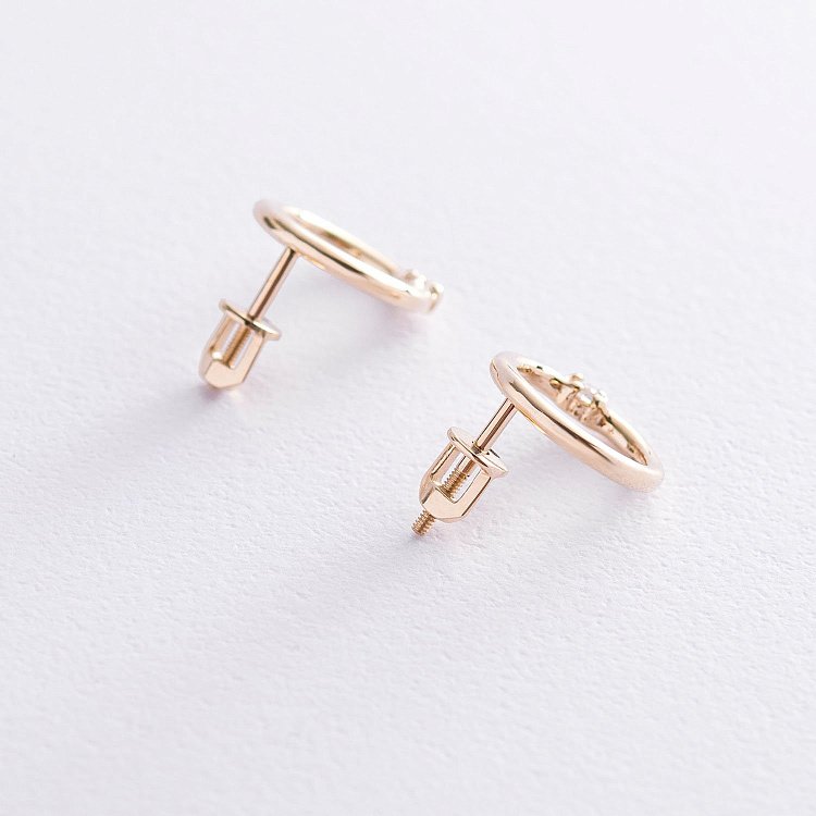 Серьги - пусеты "Удача" в желтом золоте (фианиты) с06938 от ювелирного магазина Оникс - 2