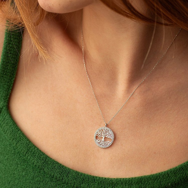 ?Кольє "Дерево життя" з фіанітами (біле золото) кол02492 від ювелірного магазину Онікс - 1