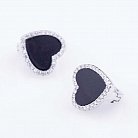 Срібні сережки "Серце" (фіаніти, онікс) 121821 от ювелирного магазина Оникс - 1