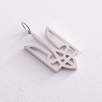 Золотий кулон "Герб України - Тризуб" з блакитними та жовтими діамантами 129951121 №4