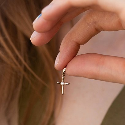 Золотой крестик с фианитом п03457 №4