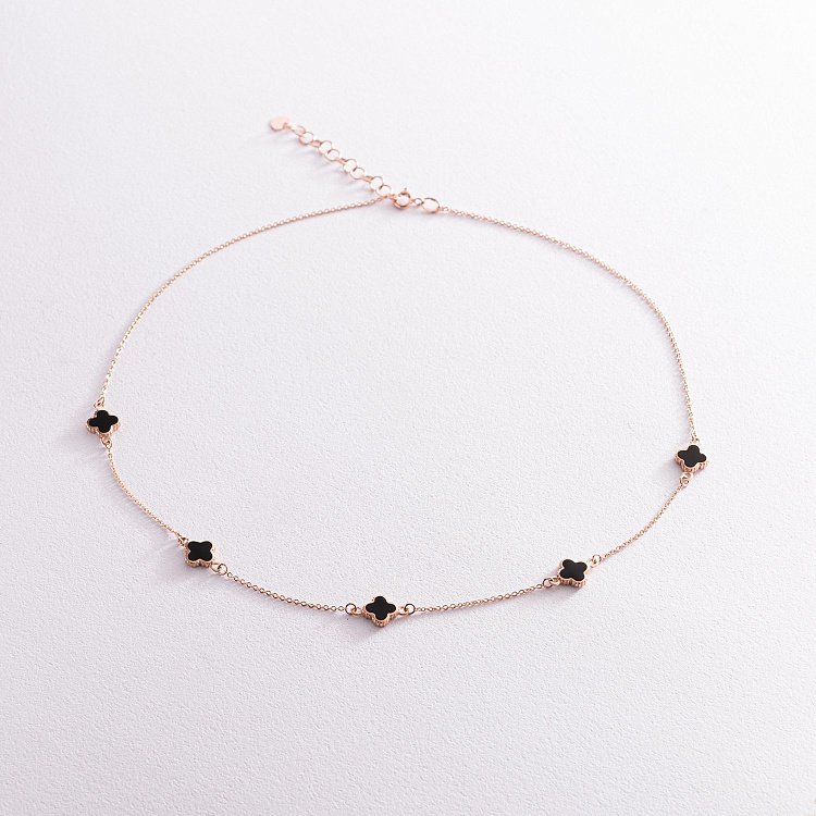 Золотое колье "Клевер" с эмалью 860410Еч от ювелирного магазина Оникс