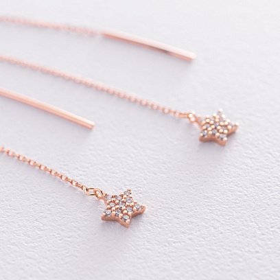 Золотые серьги - протяжки "Звезды" с фианитами с05280 №3