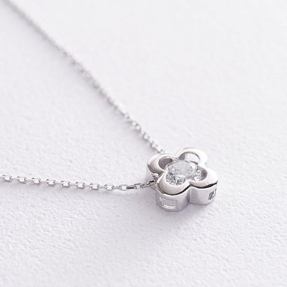 Кольє "Конюшина" в білому золоті (фіаніт) кол01124 №3