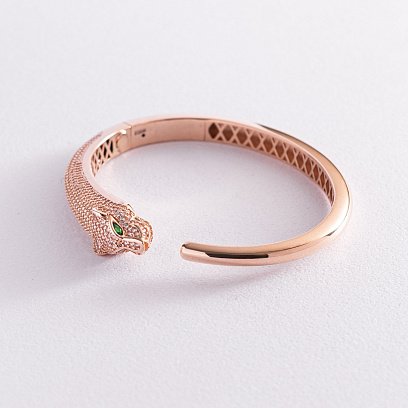 Жорсткий золотий браслет "Пантера" з фіанітами б04976 №2