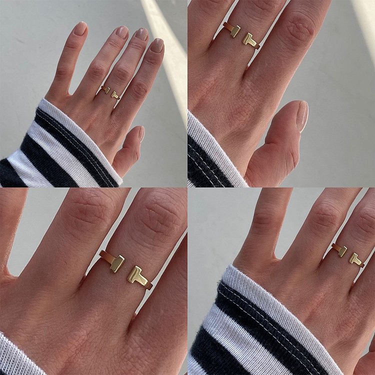 Золотое кольцо "Т" к04818 от ювелирного магазина Оникс - 1