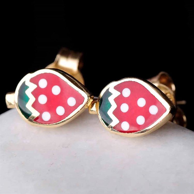 Золоті сережки "Полунички" (емаль) с01062к від ювелірного магазину Онікс