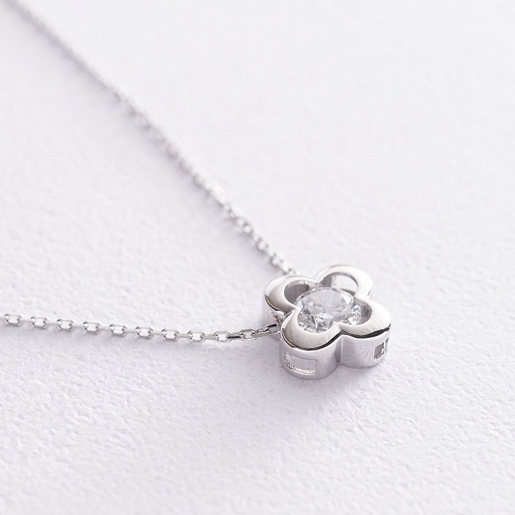 Кольє "Конюшина" в білому золоті (фіаніт) кол01124 від ювелірного магазину Онікс - 2