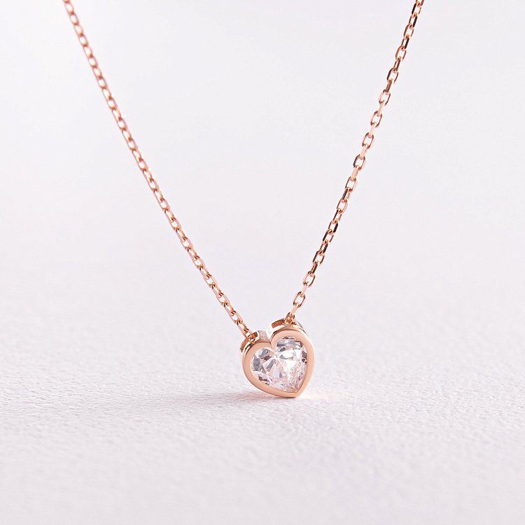 Кольє "Сердечко" з фіанітом (червоне золото) кол02297 від ювелірного магазину Онікс