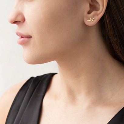 Золотые серьги - пусеты "Веточки" с06736 №5