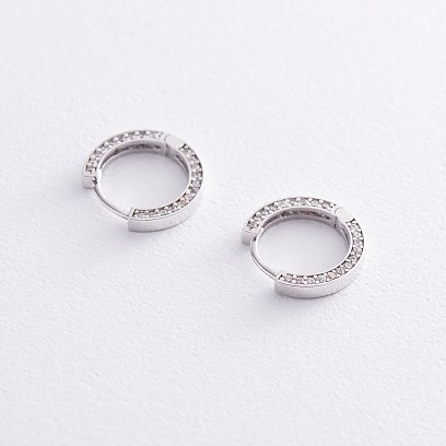 Сережки - кільця в білому золоті (фіаніти) с05483