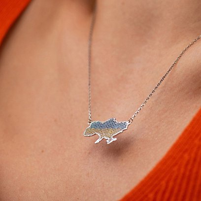 Колье "Карта Украины" в серебре (голубые, желтые фианиты) 4034-2563 №4