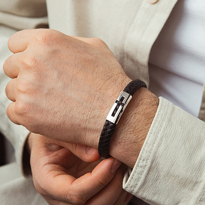 Золотой браслет "Крестик" с каучуком б03072 №2