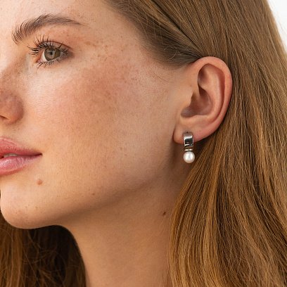 Сережки - пусети "Дарла" з перлами (біле золото) с09076 №2