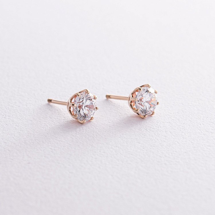 Серьги - пусеты с фианитами (желтое золото) с08301 от ювелирного магазина Оникс - 4