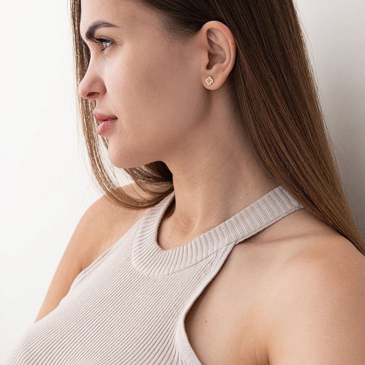 Золоті сережки-пусети "Конюшина" (фіаніт) с06182 від ювелірного магазину Онікс - 2