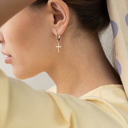 Сережки "Хрестики" в червоному золоті с07005 №2