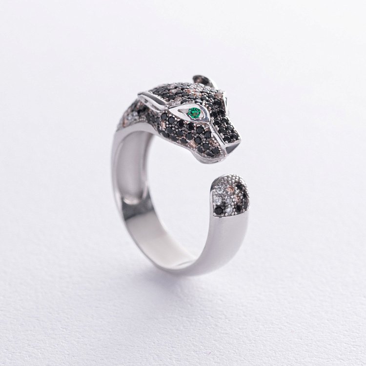 Серебряное кольцо "Пантера" с фианитами 386 от ювелирного магазина Оникс