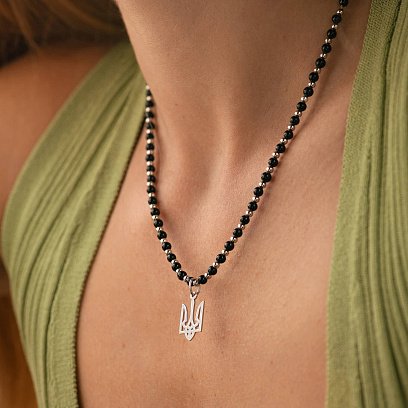 Срібне кольє "Герб України - Тризуб" з оніксом 1050 №2