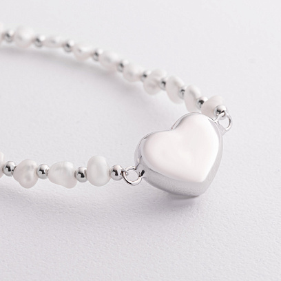 Серебряный браслет "Сердечко" (жемчуг) 141868 №2