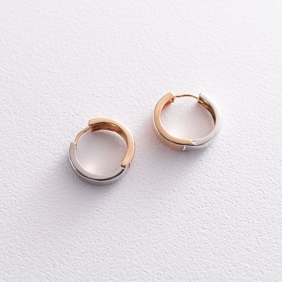 Сережки - кільця з червоного і білого золота с05032 №4