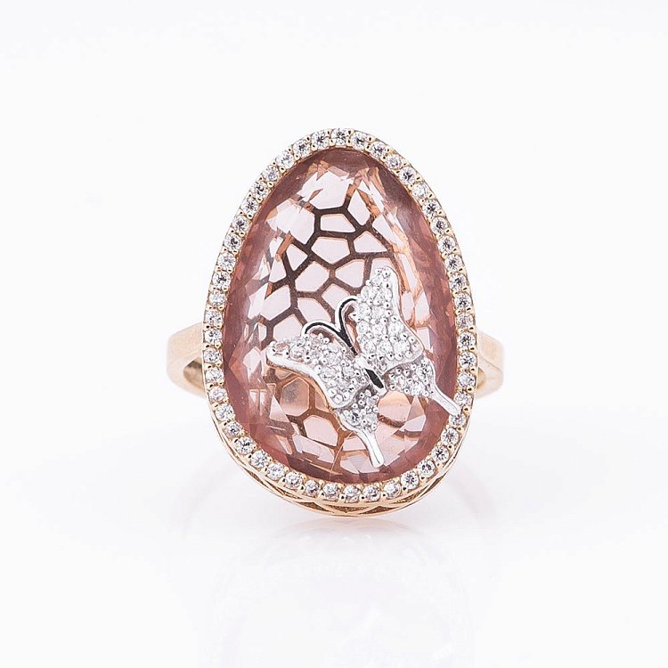 Золота каблучка "Метелик" з фіанітами к03888 від ювелірного магазину Онікс