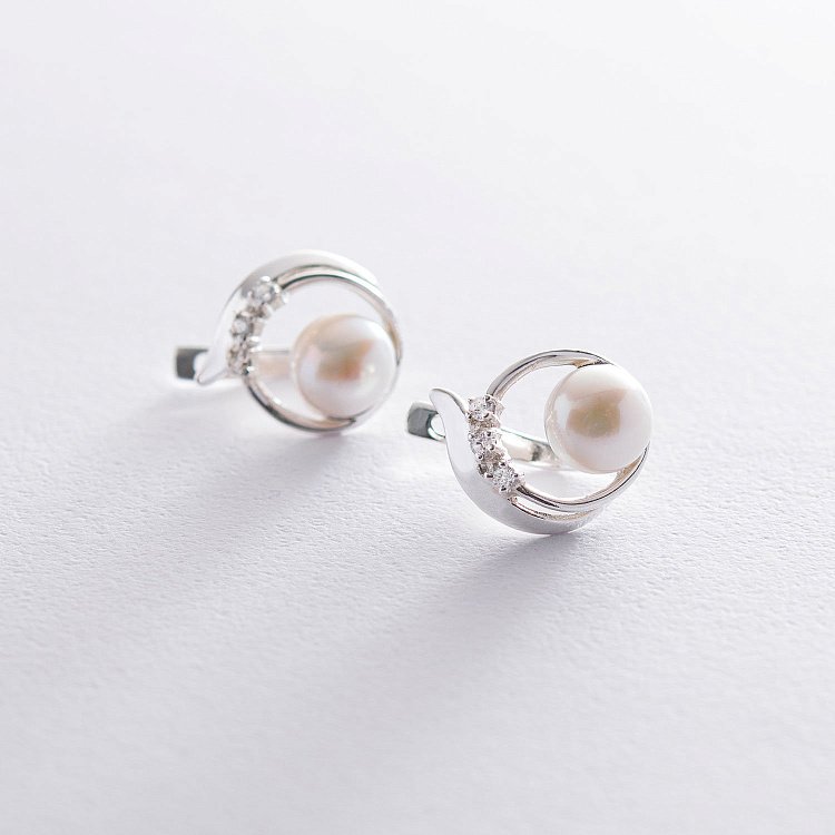 Сережки (культ. прісн. перли, фіаніт) 12841 від ювелірного магазину Онікс