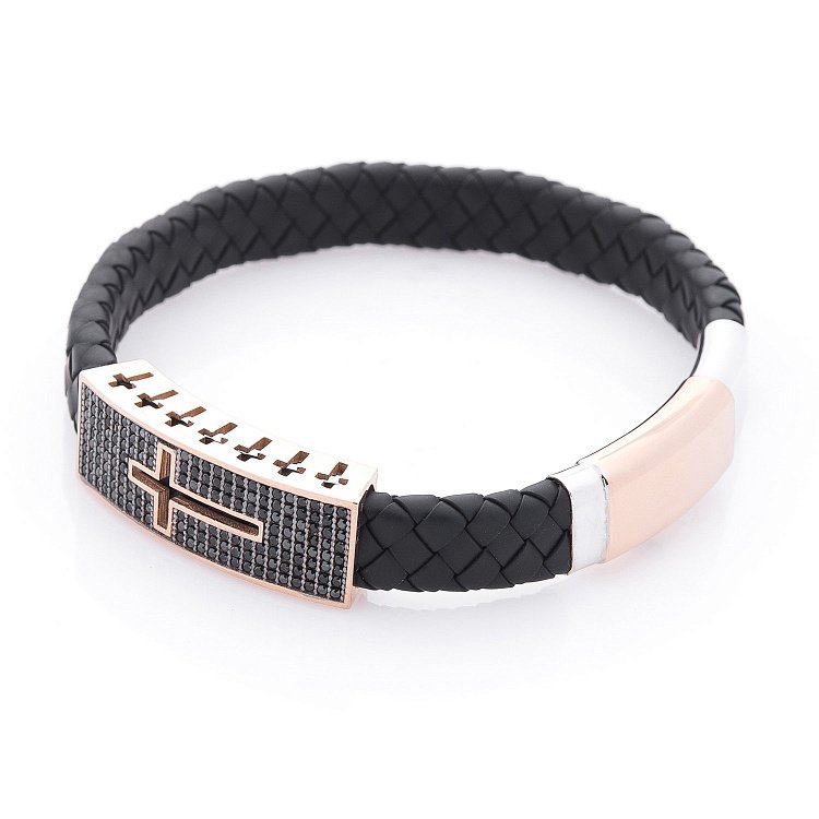 Каучуковий браслет із золотою вставкою (фіаніт) б02358 від ювелірного магазину Онікс