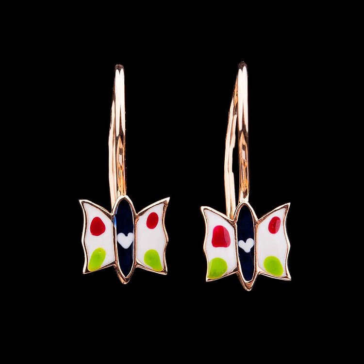 Золотые детские серьги "Бабочки" (эмаль) с01213 от ювелирного магазина Оникс - 2