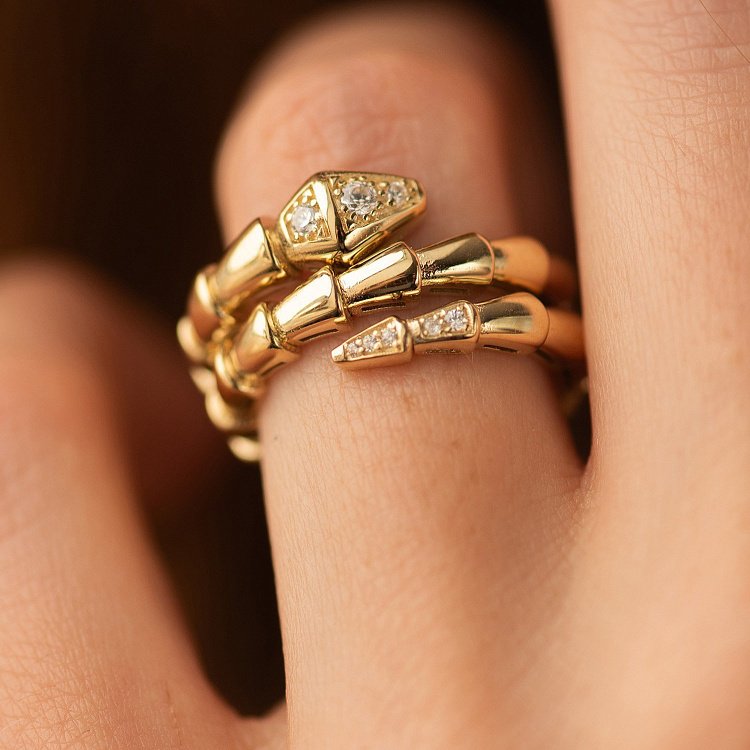 Кольцо "Змея" в желтом золоте (фианиты) к08069 от ювелирного магазина Оникс - 7