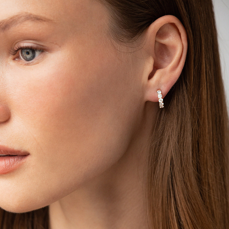 Сережки - кільця "Tracy" з фіанітами (червоне золото) с09096 від ювелірного магазину Онікс - 5