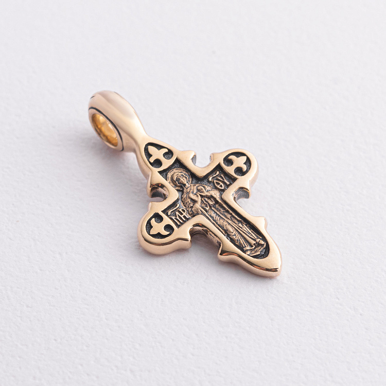 Золотой православный крестик "Распятие Христово. Икона Божией Матери" (чернение) п03977 от ювелирного магазина Оникс - 1