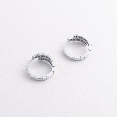 Серьги - кольца "Змеи" в белом золоте с09467 №2