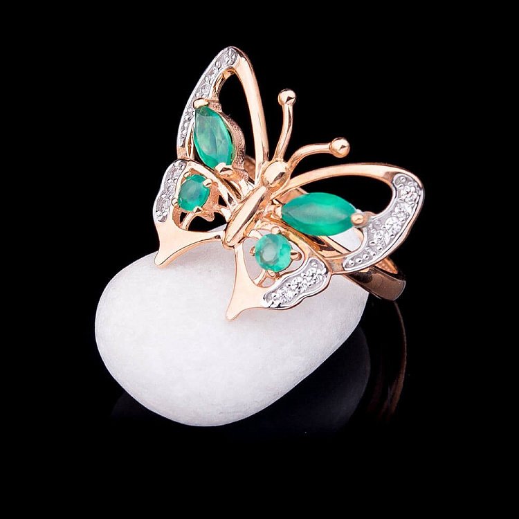 Золотое кольцо "Бабочка" с фианитами к03280 от ювелирного магазина Оникс - 3