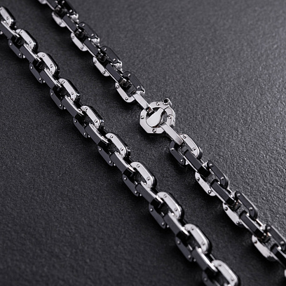 Мужская серебряная цепочка (керамика, фианиты) 1728 №5