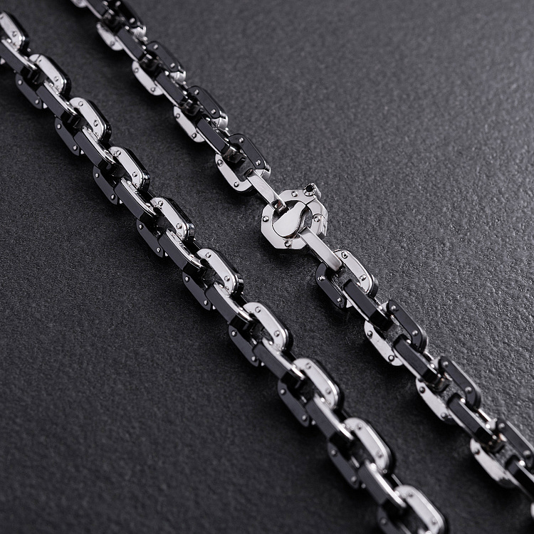 Мужская серебряная цепочка (керамика, фианиты) 1728 от ювелирного магазина Оникс - 4