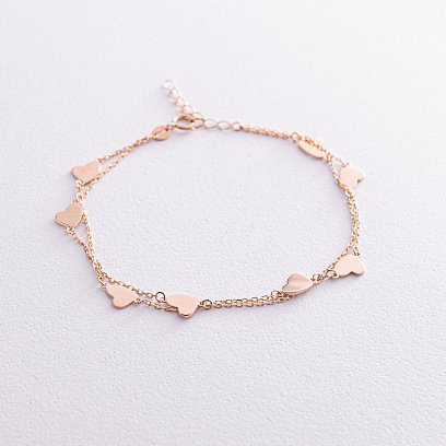 Двойной золотой браслет "Сердечки" б05114