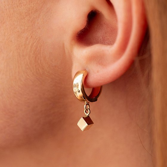 Серьги "Кубики" в желтом золоте с08901 №2