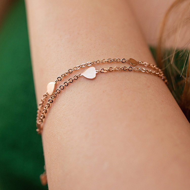 Двойной браслет "Сердечки" в красном золоте б05197 от ювелирного магазина Оникс - 5