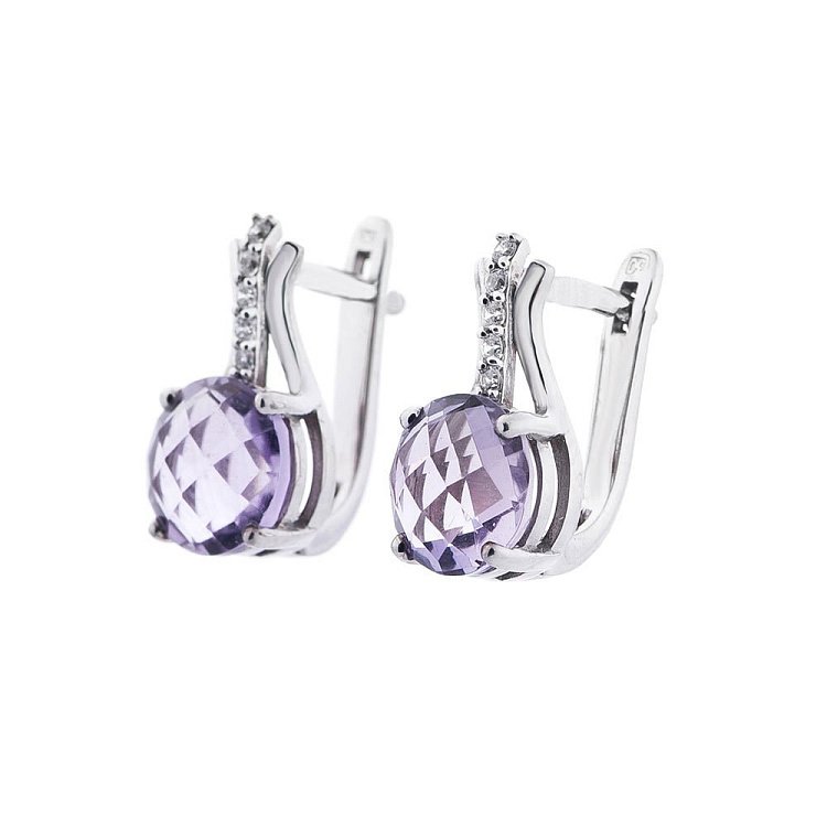 Золотые серьги (аметист, фианиты) 14050556 от ювелирного магазина Оникс - 1