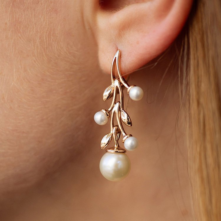 Золоті сережки з культ. прісн. перлами с02240 від ювелірного магазину Онікс - 2