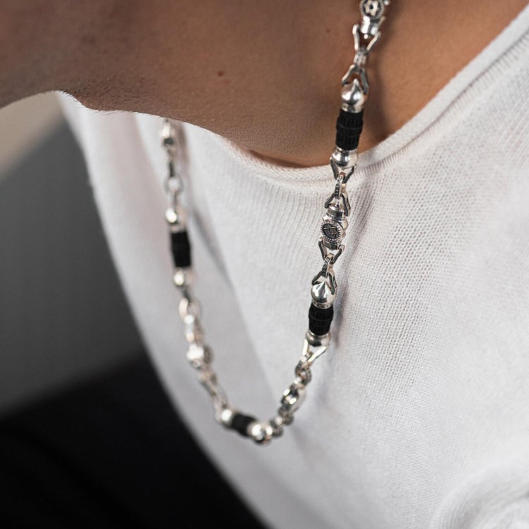 Мужская серебряная цепочка "Звезда Давида" с эбеновым деревом 811 от ювелирного магазина Оникс - 6