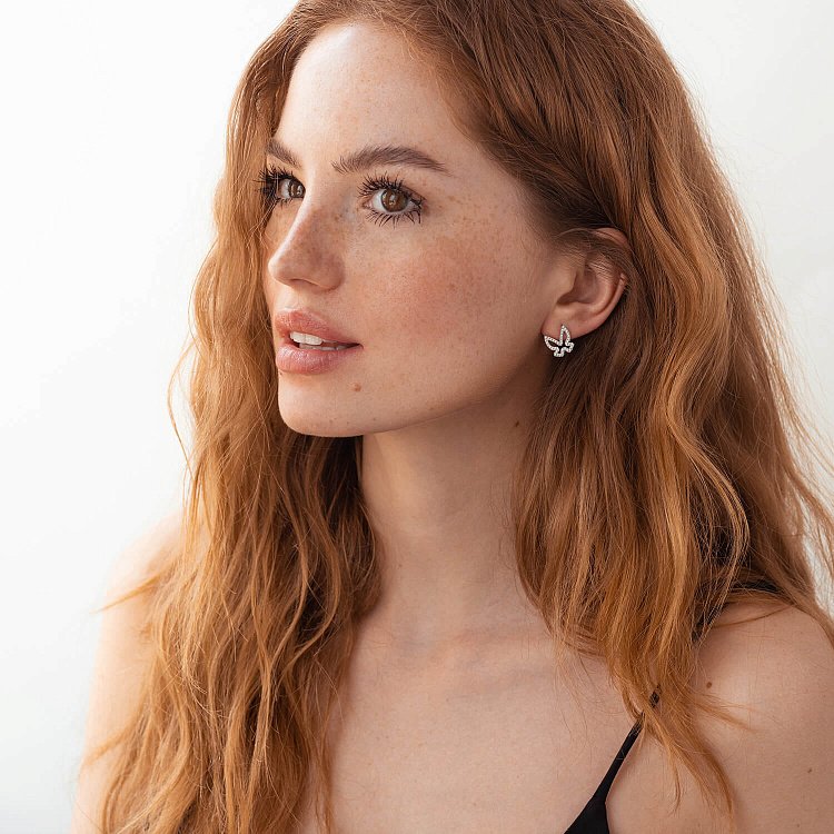 Золотые серьги - пусеты "Бабочки" с бриллиантами 32871521 от ювелирного магазина Оникс - 3