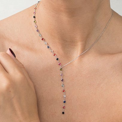 Серебряное колье с разноцветными фианитами 18657
