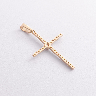 Крестик в желтом золоте (фианиты) п04039 №2