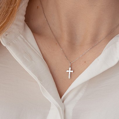 Крестик в белом золоте с бриллиантами 110931121 №2