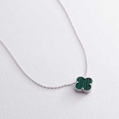 Серебряное колье "Клевер" с малахитом 181267 №3